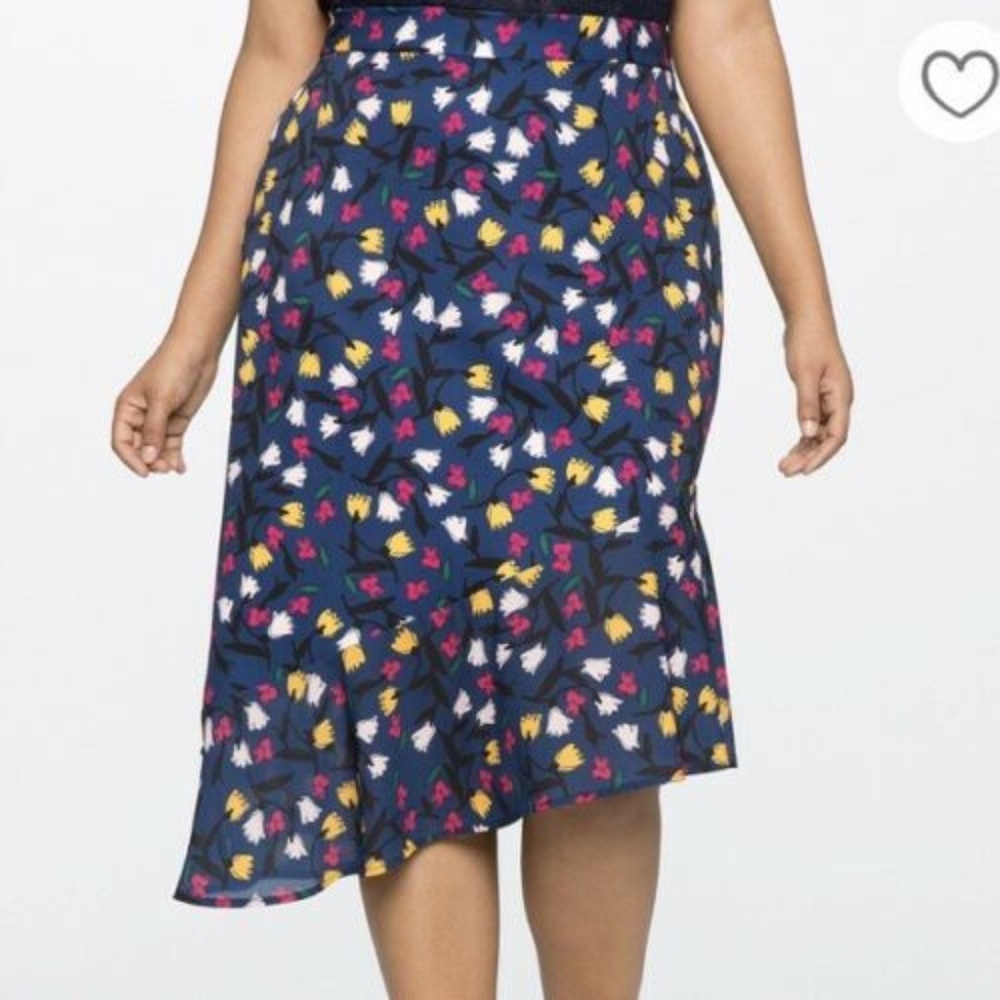 Eloquii Blue Floral Printed Pencil Skirt Side Slit